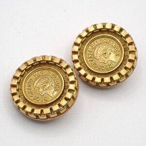CHANEL CC Logo Round Button Earrings 95P Clip-On Gold GHW France Vintage 67RL677